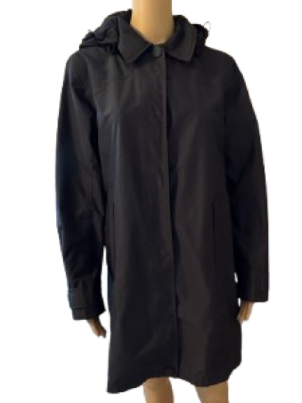 Misses L.L. Bean Black Hooded Long Rain Jacket / Windbreaker Small Regular